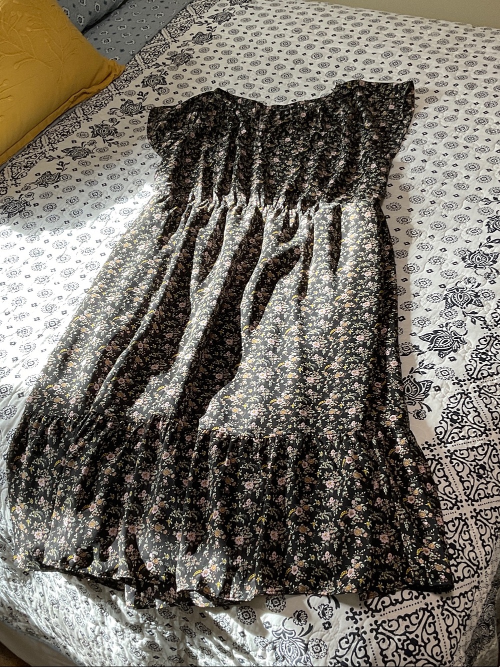 J Crew Mercantile Black Floral MIDI Dress XL